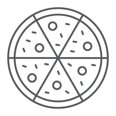 Pizza ince çizgi simgesi, İtalyan ve gıda, lokanta işareti, vektör grafikleri, Doğrusal model beyaz bir arka plan üzerinde.