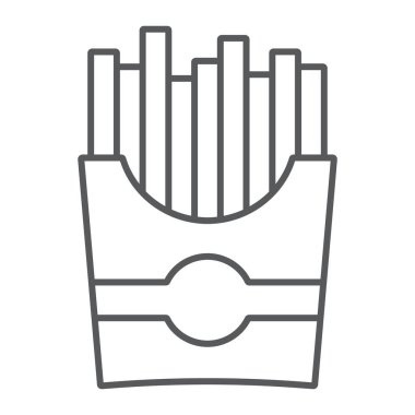 Patates kızartması ince satırı simgesi, Aperatif ve gıda, patates işareti, vektör grafikleri, Doğrusal model beyaz bir arka plan üzerinde.