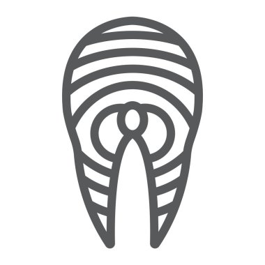 Somon satır simgesi, balık ve gıda, biftek işareti, vektör grafikleri, Doğrusal model beyaz bir arka plan üzerinde.