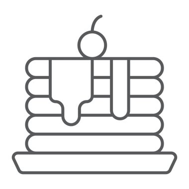 Krep ince satır simgesi, pasta ve yemek, krep işareti, vektör grafikleri, Doğrusal model beyaz bir arka plan üzerinde.