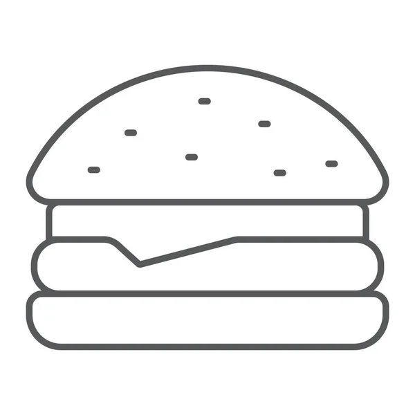 Hamburger icona linea sottile, cibo e panetteria, fast food segno, grafica vettoriale, un modello lineare su uno sfondo bianco . — Vettoriale Stock