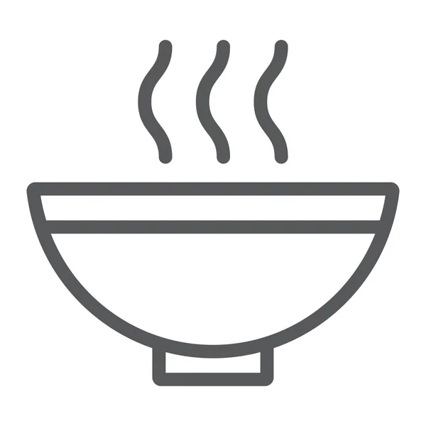 스프 라인 아이콘, 음식, 식사, 뜨거운 수프 그릇 기호, 벡터 그래픽, 흰색 배경에 선형 패턴. — 스톡 벡터