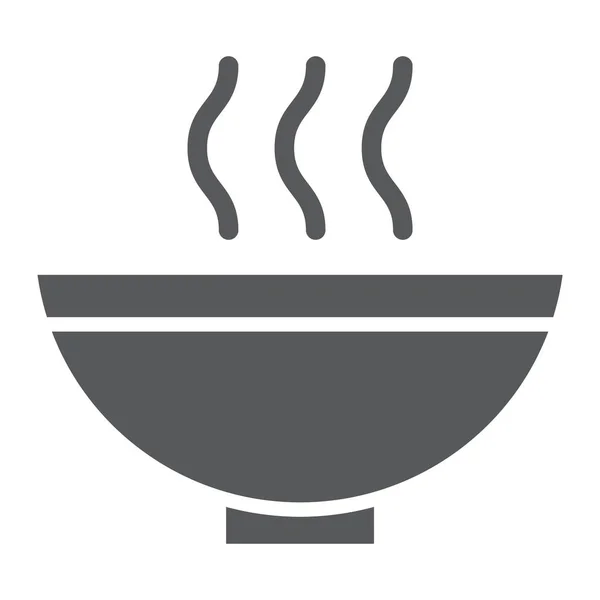 Suppen-Glyphen-Symbol, Essen und Mahlzeit, Zeichen für heiße Suppenschüssel, Vektorgrafik, ein durchgehendes Muster auf weißem Hintergrund. — Stockvektor
