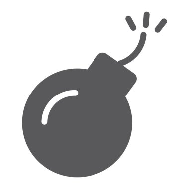 Bomba glif simgesi, tehlike ve silah, patlama işareti, vektör grafikleri, beyaz zemin üzerinde sağlam bir desen.