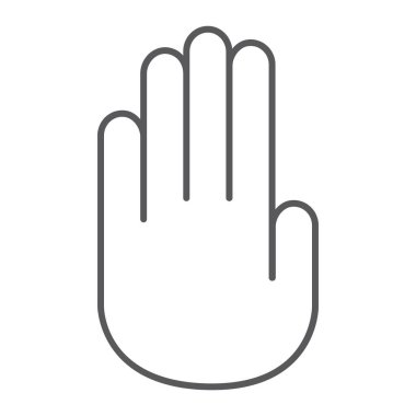 El ince çizgi simgesi, uyarı ve palmiye, dur işareti, vektör grafikleri, Doğrusal model beyaz bir arka plan üzerinde durdur.