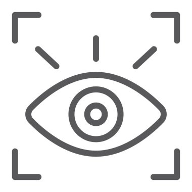 Retina tarayıcı satırı simgesi, tanıma ve kimlik doğrulama, göz tarama işareti, vektör grafikleri, doğrusal bir desen