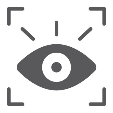 Retina tarayıcı glif simgesi, tanıma ve kimlik doğrulama, göz tarama işareti, vektör grafikleri, sağlam bir desen