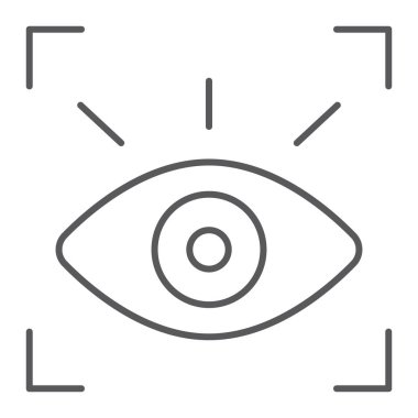 Retina tarayıcı ince çizgi simgesi, tanıma ve kimlik doğrulama, göz tarama işareti, vektör grafikleri, doğrusal bir desen