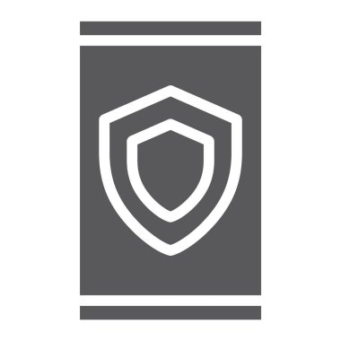 Aygıt güvenlik glif simge, veri ve koruma, güvenlik işareti, vektör grafikleri, beyaz zemin üzerinde sağlam bir desen.