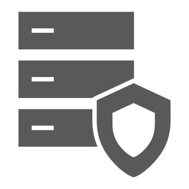 Veritabanı koruması glif simgesi, sunucu ve güvenlik, sistem işareti, vektör grafikleri, beyaz zemin üzerinde sağlam bir desen