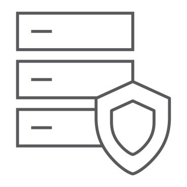 Veritabanı koruması ince çizgi simgesi, sunucu ve güvenlik, sistem işareti, vektör grafikleri, doğrusal bir desen