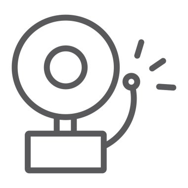 Yangın alarm satırı simgesi, acil durum ve uyarı, işareti, vektör grafikleri, Doğrusal model beyaz bir arka plan üzerinde çan.