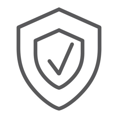 Güvenlik durum satırı simgesi, Emanet ve korumak, kalkan işareti, vektör grafikleri, Doğrusal model beyaz bir arka plan üzerinde.