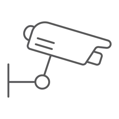 Gözetim kamera ince çizgi simgesi, bekçi ve vektör grafikleri, doğrusal bir desen beyaz arka plan üzerinde dijital, cctv işareti,