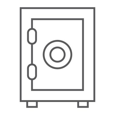 Kasa ince çizgi simgesi, mevduat ve koruma, banka kutusu işareti, vektör grafikleri, Doğrusal model beyaz bir arka plan üzerinde.