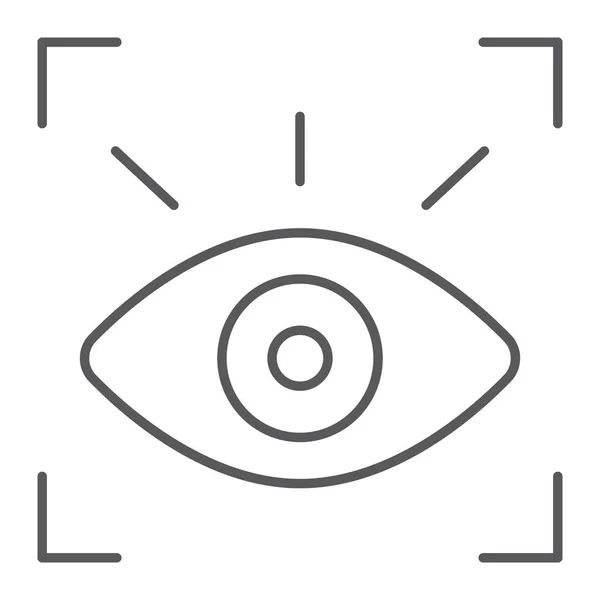 Pemindai retina ikon garis tipis, pengenalan dan otentikasi, tanda pemindaian mata, grafik vektor, pola linear - Stok Vektor