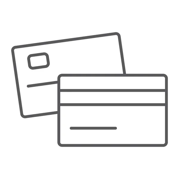 Passe o ícone de linha fina do cartão de crédito, banco e transação, sinal de pagamento, gráficos vetoriais, um padrão linear no fundo branco — Vetor de Stock