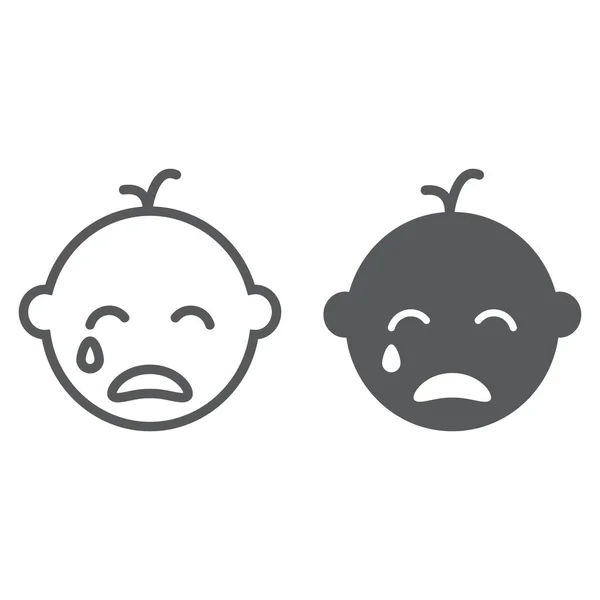 Baby boy cry line and glyph icon, emotion and child, face sign, vector graphics, a linear pattern on a white background. — Stock Vector