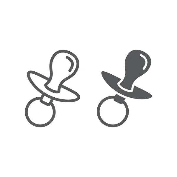 Linha de tetina e ícone de glifo, criança e chupeta, sinal de criança, gráficos vetoriais, um padrão linear — Vetor de Stock