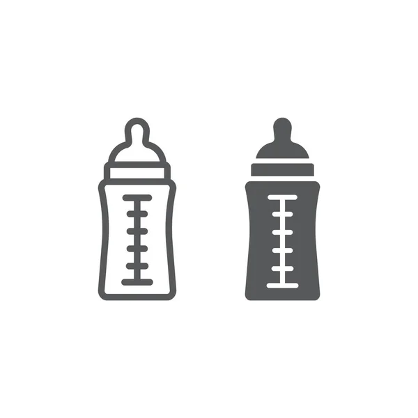 Línea de biberón e icono de glifo, alimentación y leche, signo de contenedor, gráficos vectoriales, un patrón lineal sobre un fondo blanco . — Vector de stock