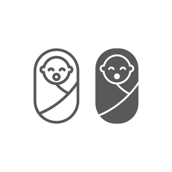 Ligne de bébé nouveau-né et icône de glyphe, enfant et nouveau-né, signe de bambin, graphiques vectoriels, un motif linéaire — Image vectorielle