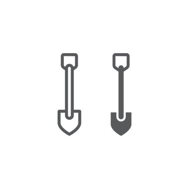 Satır ve karakter simgesi, ekipman ve araç, tarım işareti, vektör grafikleri, doğrusal bir desen beyaz arka plan üzerinde kürek