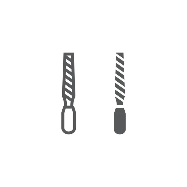 Raspellinie und Glyphen-Symbol, Werkzeug und Reparatur, Dateizeichen, Vektorgrafik, ein lineares Muster auf weißem Hintergrund. — Stockvektor