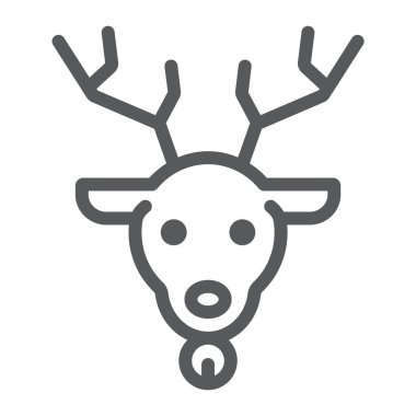 Noel geyiği satır simgesi, Noel ve Ren geyiği rudolph işareti, vektör grafikleri, Doğrusal model beyaz bir arka plan üzerinde.