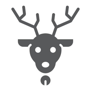 Noel geyiği glif simgesi, Noel ve Ren geyiği rudolph işareti, vektör grafikleri, beyaz zemin üzerinde sağlam bir desen.