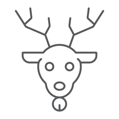 Noel geyiği ince çizgi simgesi, Noel ve Ren geyiği rudolph işareti, vektör grafikleri, Doğrusal model beyaz bir arka plan üzerinde.