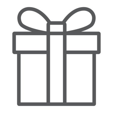 Hediye kutusu satırı simgesi, Noel ve paket, mevcut oturum, vektör grafikleri, Doğrusal model beyaz bir arka plan üzerinde.