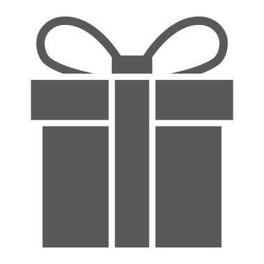 Hediye kutusu glif simgesi, Noel ve paket, mevcut oturum, vektör grafikleri, beyaz zemin üzerinde sağlam bir desen.
