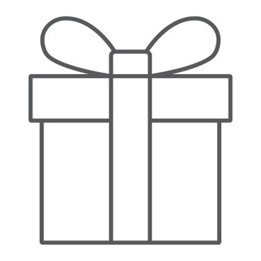 Hediye kutusu ince çizgi simgesi, Noel ve paket, mevcut oturum, vektör grafikleri, Doğrusal model beyaz bir arka plan üzerinde.