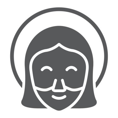 İsa glif simgesi, portre ve İsa, Tanrı'nın işareti, vektör grafikleri, beyaz zemin üzerinde sağlam bir desen.