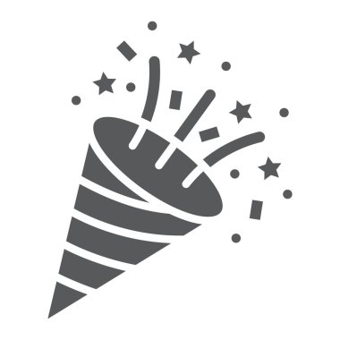 Konfeti popper glif simgesi, parti ve dekorasyon, havai fişek işareti, vektör grafikleri, beyaz zemin üzerinde sağlam bir desen.