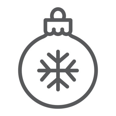 Noel ağacı topu satırı simgesi, xmas ve dekorasyon, önemsiz şey işareti, vektör grafikleri, Doğrusal model beyaz bir arka plan üzerinde.