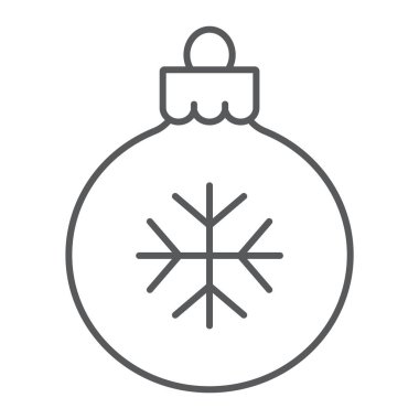 Noel ağacı topu ince çizgi simgesi, xmas ve dekorasyon, önemsiz şey işareti, vektör grafikleri, Doğrusal model beyaz bir arka plan üzerinde.