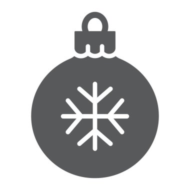 Noel ağacı topu glif simgesi, xmas ve dekorasyon, önemsiz şey işareti, vektör grafikleri, beyaz zemin üzerinde sağlam bir desen.