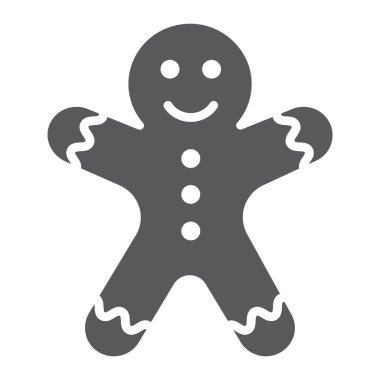 Zencefilli kurabiye adam glif simgesi, Noel ve tatlı, kurabiye işareti, vektör grafikleri, beyaz zemin üzerinde sağlam bir desen.