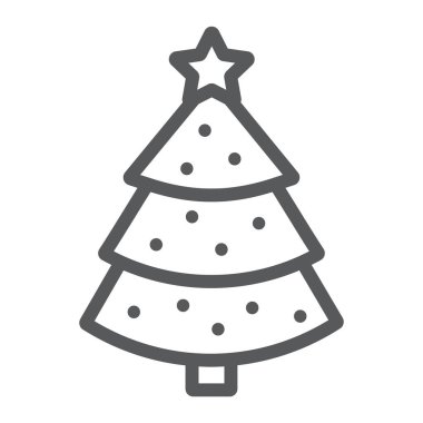 Noel ağacı satırı simgesi, xmas ve dekorasyon, köknar ağacı işareti, vektör grafik, bir doğrusal model beyaz bir arka plan üzerinde.