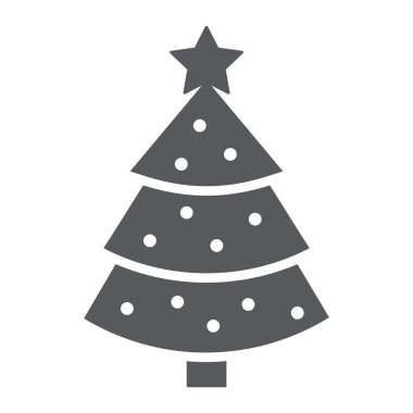 Noel ağacı glif simgesi, xmas ve dekorasyon, köknar ağacı işareti, vektör grafikleri, beyaz zemin üzerinde sağlam bir desen.