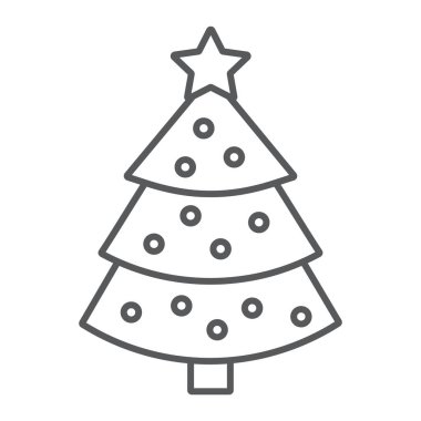 Noel ağacı ince çizgi simgesi, xmas ve dekorasyon, köknar ağacı işareti, vektör grafikleri, Doğrusal model beyaz bir arka plan üzerinde.