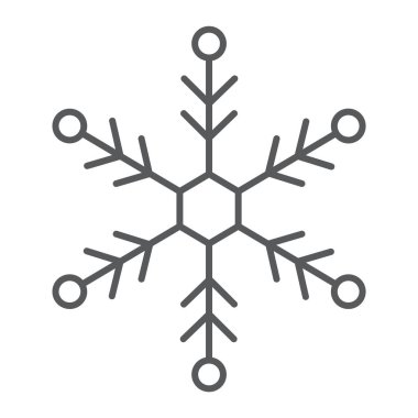 Kar tanesi ince çizgi simgesi, kar ve kış, frost işareti, vektör grafikleri, Doğrusal model beyaz bir arka plan üzerinde.