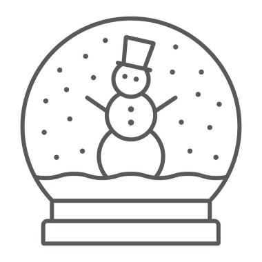 Kar ince çizgi simge, Noel ve cam, kristal top işareti, vektör grafikleri, Doğrusal model beyaz bir arka plan üzerinde.