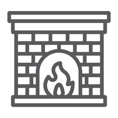 Şömine satırı simgesi, yangın ve ev, Noel Şömine işareti, vektör grafikleri, Doğrusal model beyaz bir arka plan üzerinde.