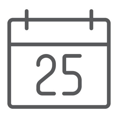 Noel takvimi satırı simgesi, tatil ve ay, Noel tarih imzalayın, vektör grafikleri, Doğrusal model beyaz bir arka plan üzerinde.