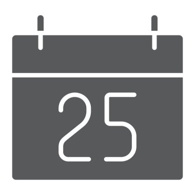 Noel takvim glif simgesini, tatil ve ay, Noel tarih imzalayın, vektör grafikleri, beyaz zemin üzerinde sağlam bir desen.