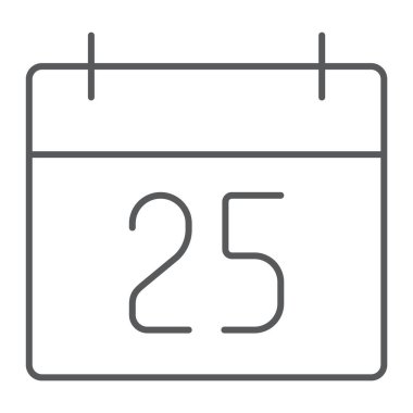 Noel takvim ince çizgi simgesini, tatil ve ay, Noel tarih imzalayın, vektör grafikleri, Doğrusal model beyaz bir arka plan üzerinde.