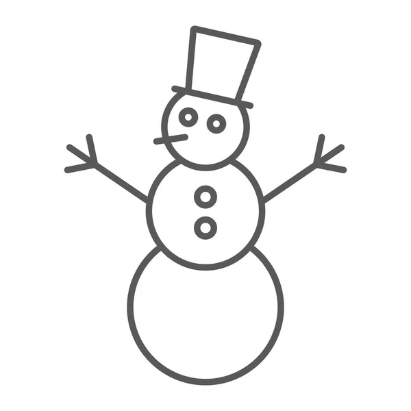 Snowman icono de línea delgada, Navidad e invierno, signo de nieve, gráficos vectoriales, un patrón lineal sobre un fondo blanco . — Archivo Imágenes Vectoriales