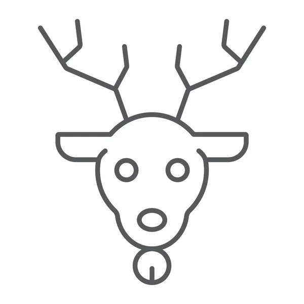 Weihnachten Hirsch dünne Linie Symbol, Weihnachten und Rentiere, Rudolph Zeichen, Vektorgrafik, ein lineares Muster auf weißem Hintergrund. — Stockvektor